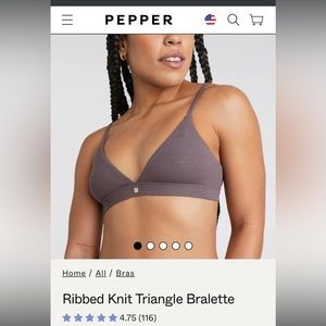 Pepper Ribbed Knit Triangle Bralette in Peppercorn